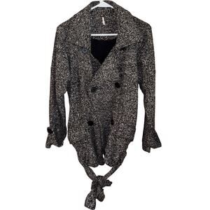 Free People Slouchy Moto Jacket Tweed Double Breasted Belted Wool blend Coat XS